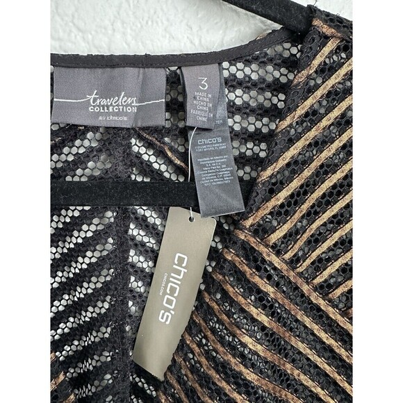 Chico's Travelers Collection Jacket Womens Size 3 XL Striped Copper Shimmer Zip - Picture 3 of 7